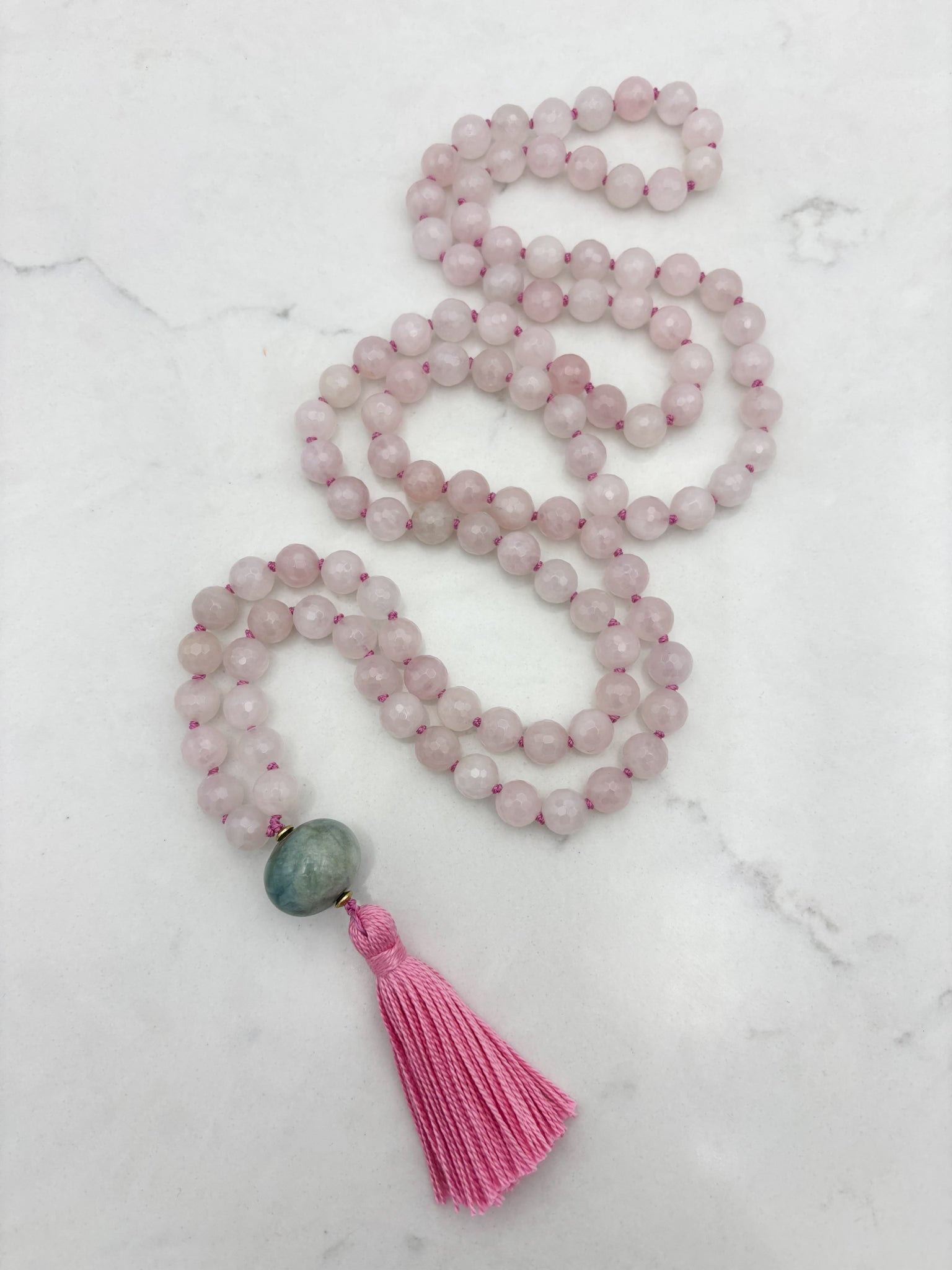 rose quartz gemstone mala | radiant malas | handmade in boulder, colorado
