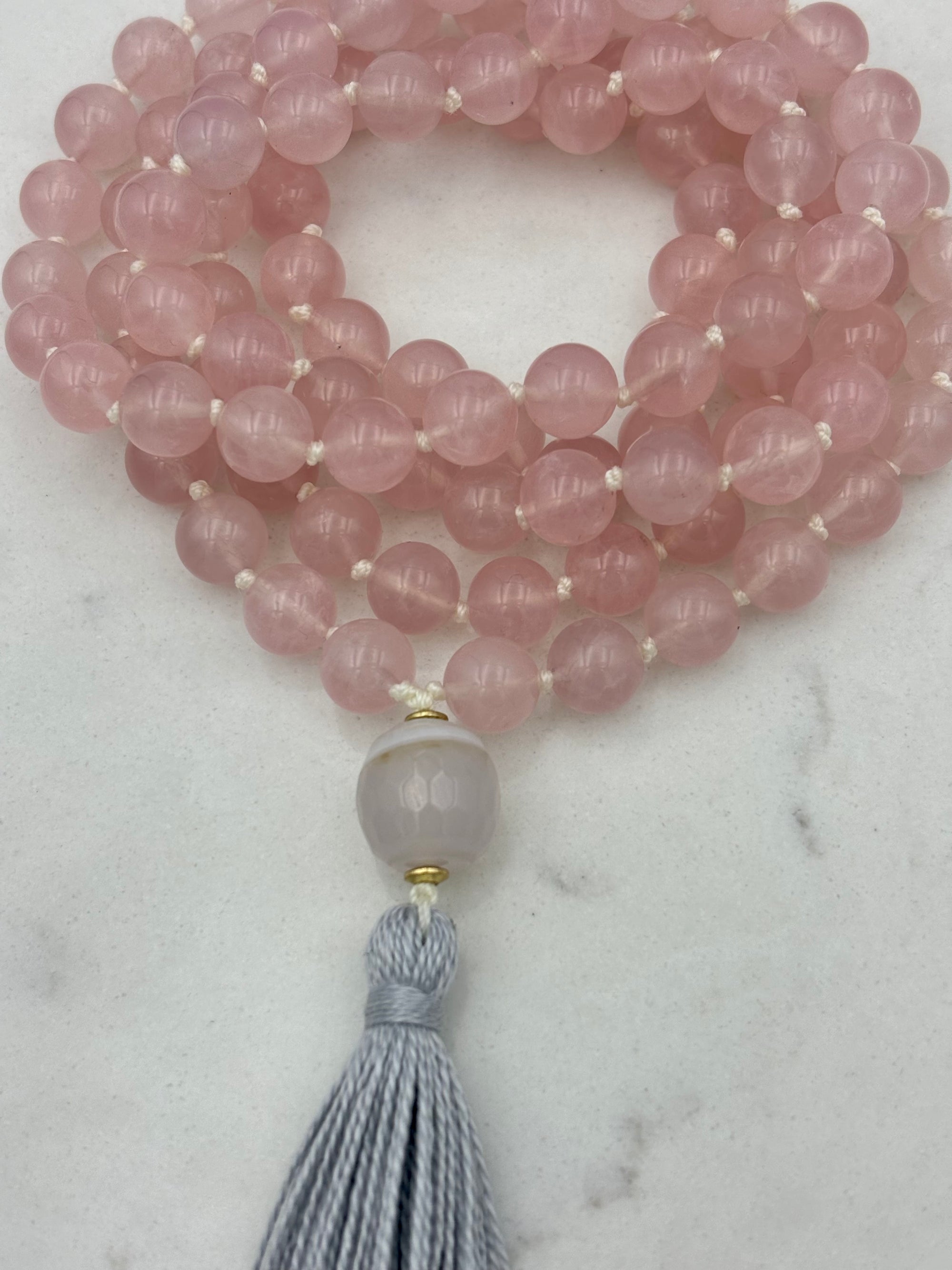 rose quartz gemstone mala necklace | handmade in boulder, colorado | radiant malas 