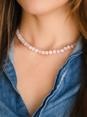 rose quartz gemstone knotted necklace | radiant malas | handmade in boulder, colorado