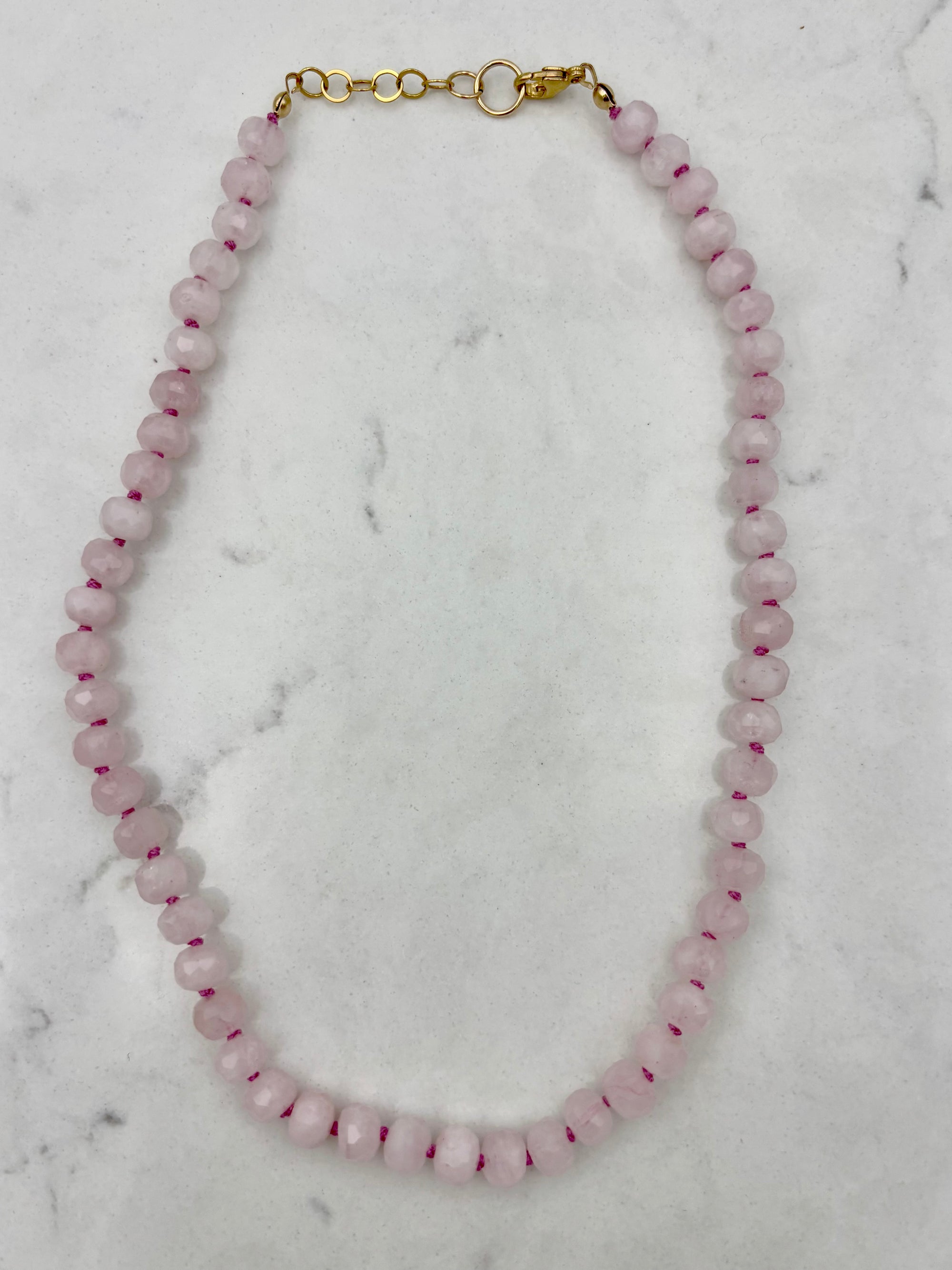 rose quartz gemstone knotted necklace | radiant malas | handmade in boulder, colorado