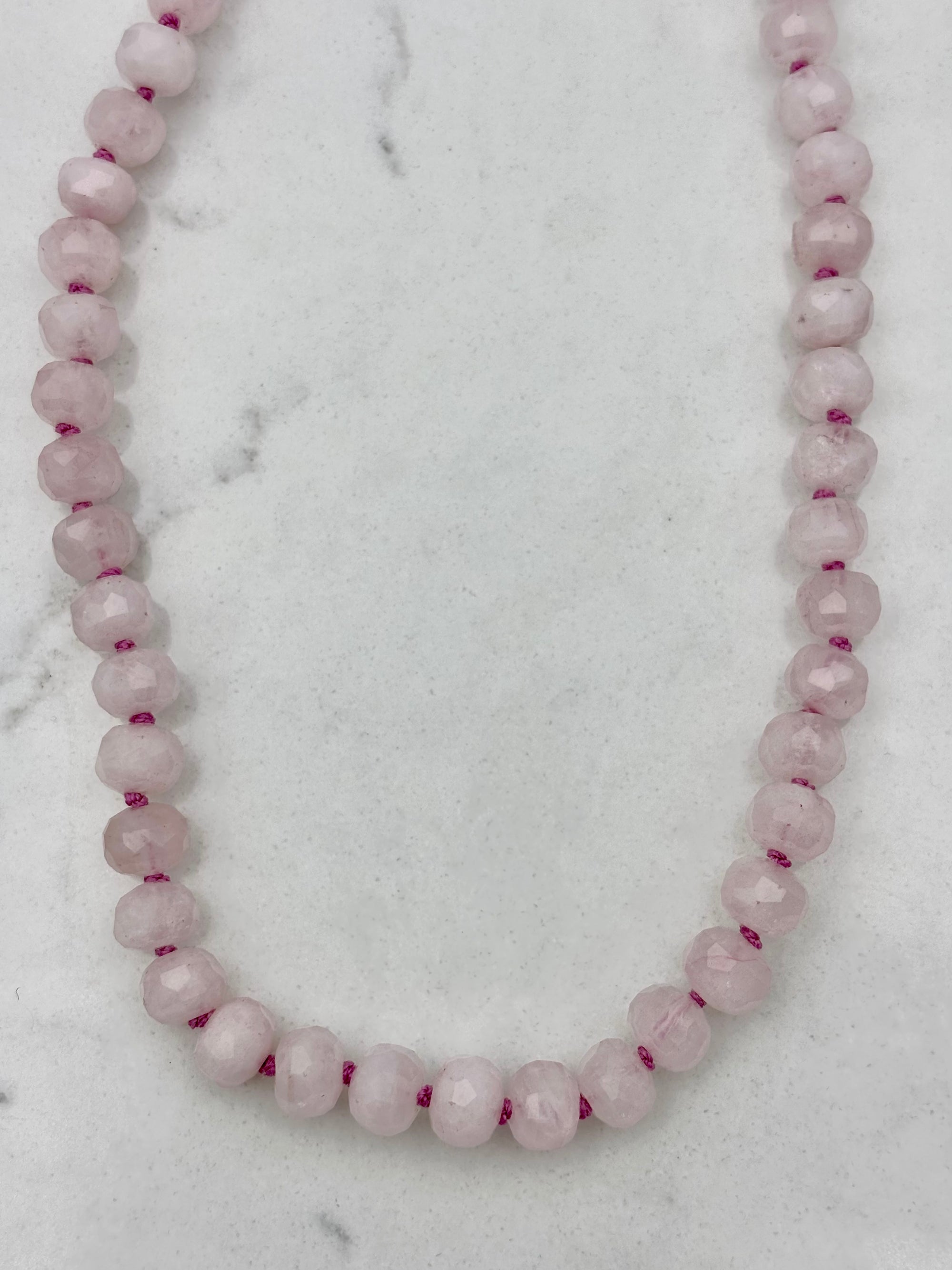 rose quartz gemstone knotted necklace | radiant malas | handmade in boulder, colorado