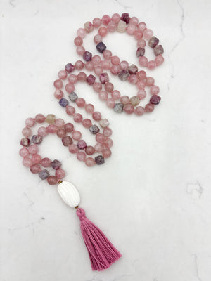 Rose Quartz with Tourmaline Gemstone Mala