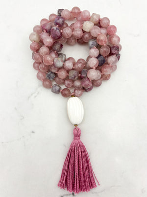 Rose Quartz with Tourmaline Gemstone Mala