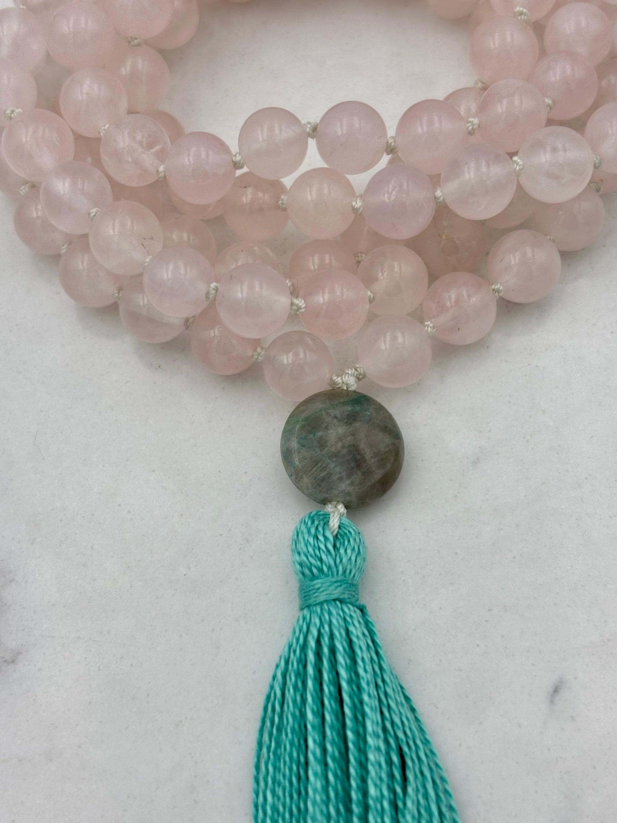 rose quartz gemstone mala necklace | handmade in boulder, colorado | radiant malas 