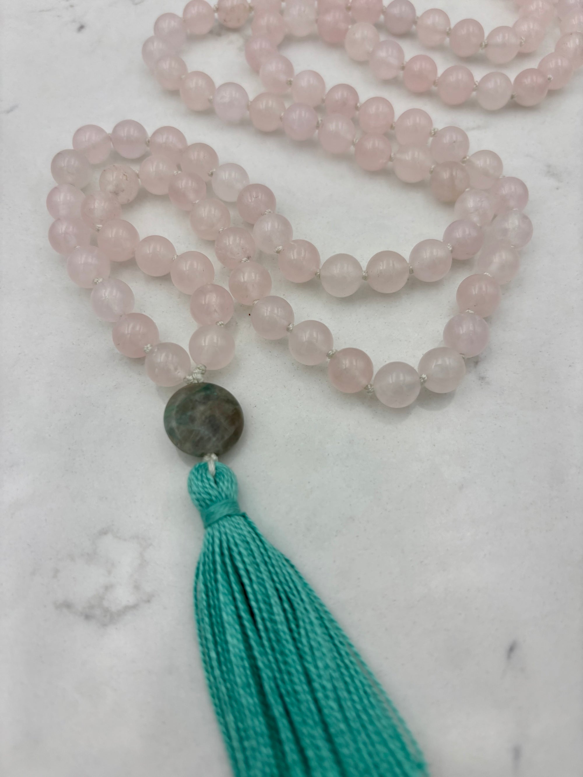 rose quartz gemstone mala necklace | handmade in boulder, colorado | radiant malas 