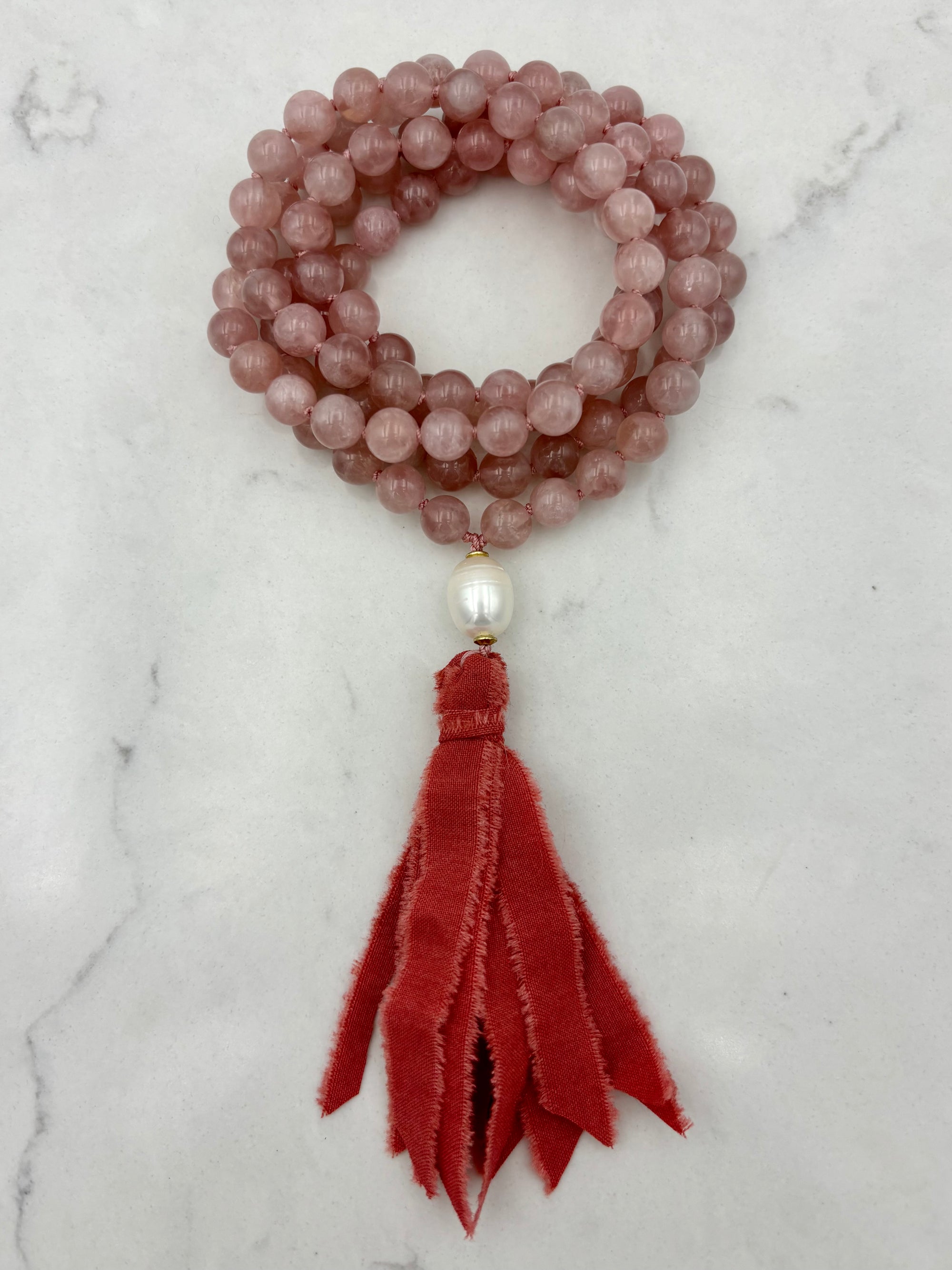 rose quartz gemstone mala necklace | radiant malas  handmade in boulder, colorado