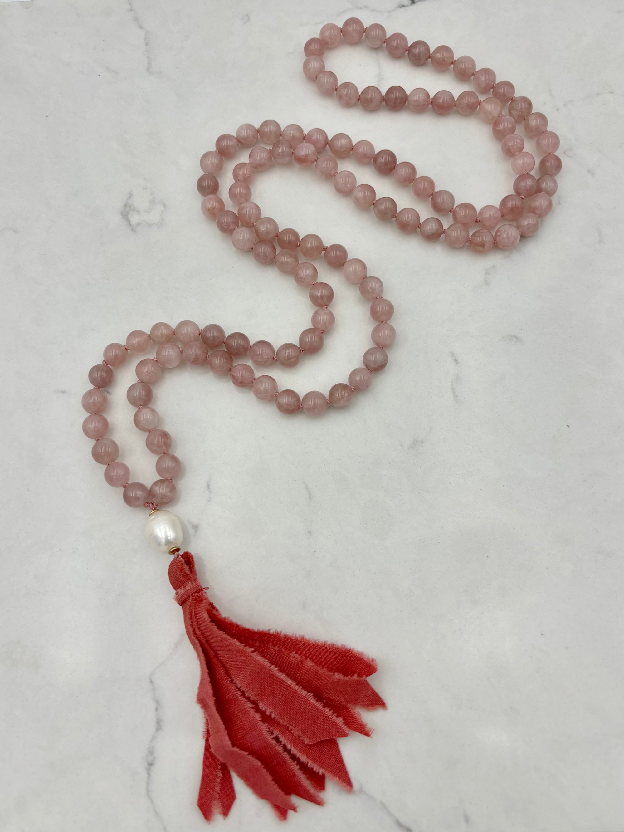 rose quartz gemstone mala necklace | radiant malas  handmade in boulder, colorado