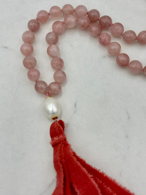 rose quartz gemstone mala necklace | radiant malas  handmade in boulder, colorado