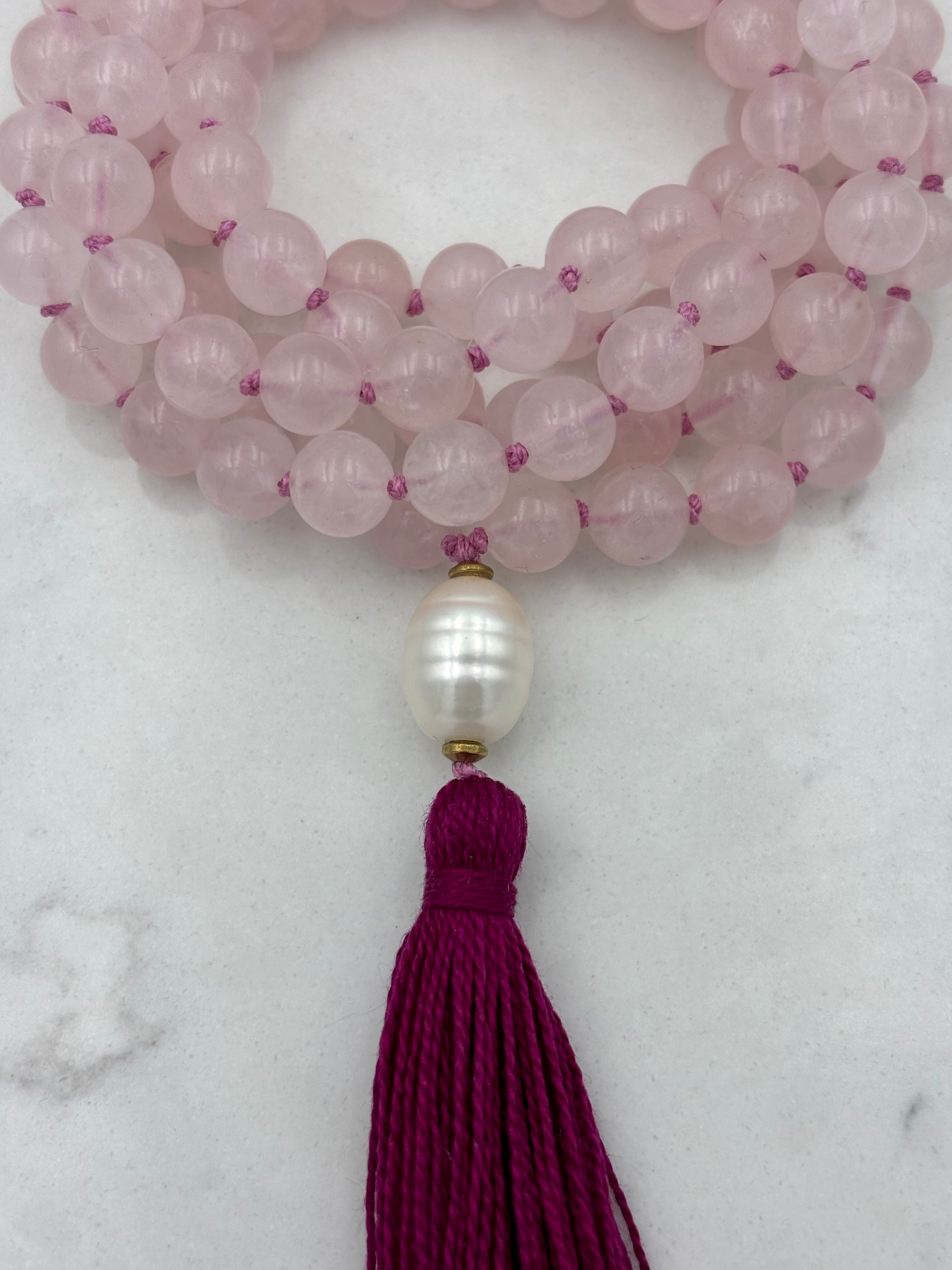 rose quartz gemstone mala necklace | radiant malas | handmade in boulder, colorado