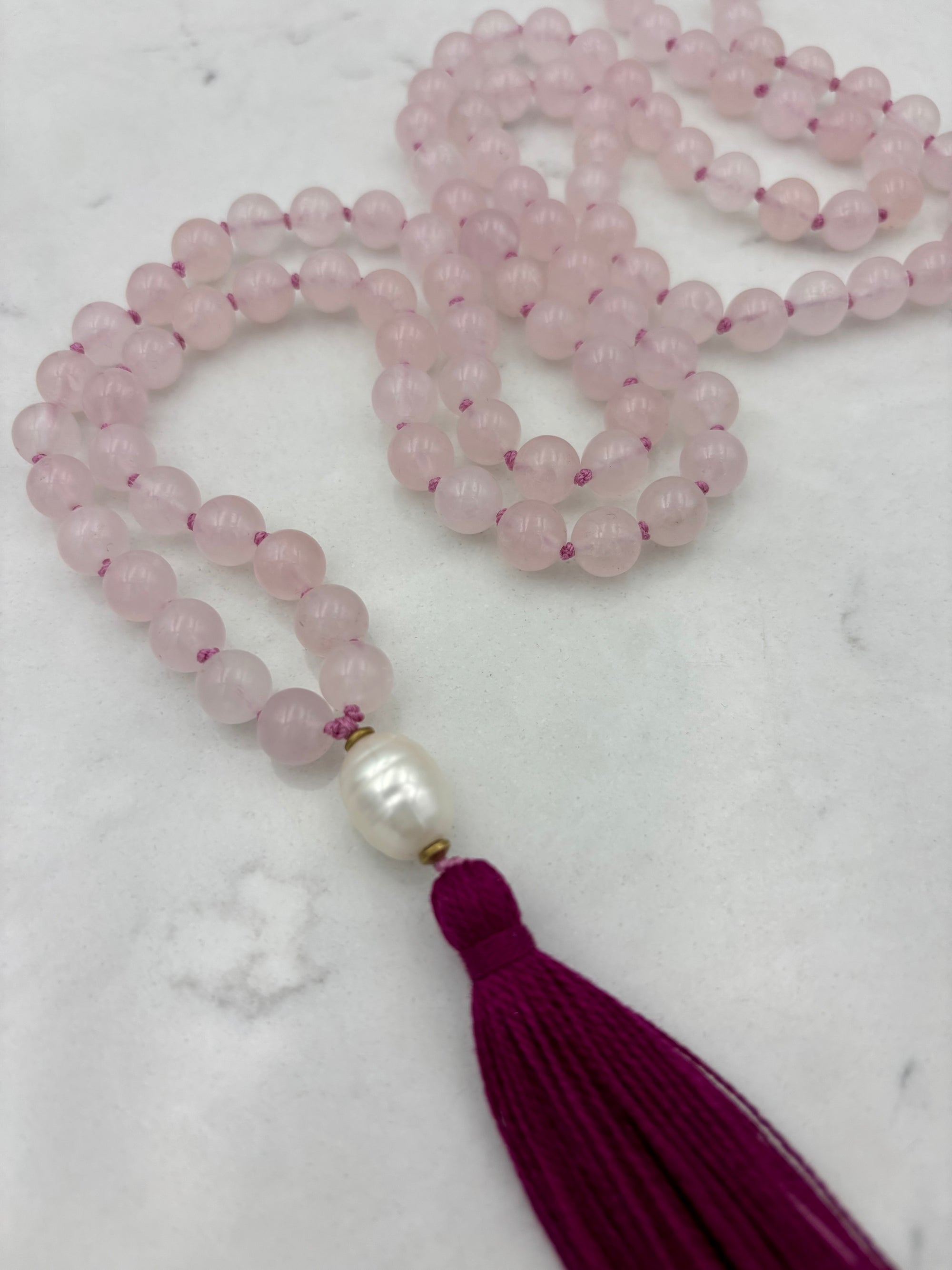 rose quartz gemstone mala necklace | radiant malas | handmade in boulder, colorado