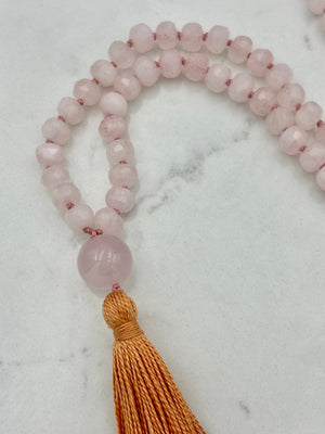 rose quartz gemstone mala necklace | radiant malas | handmade in boulder, colorado