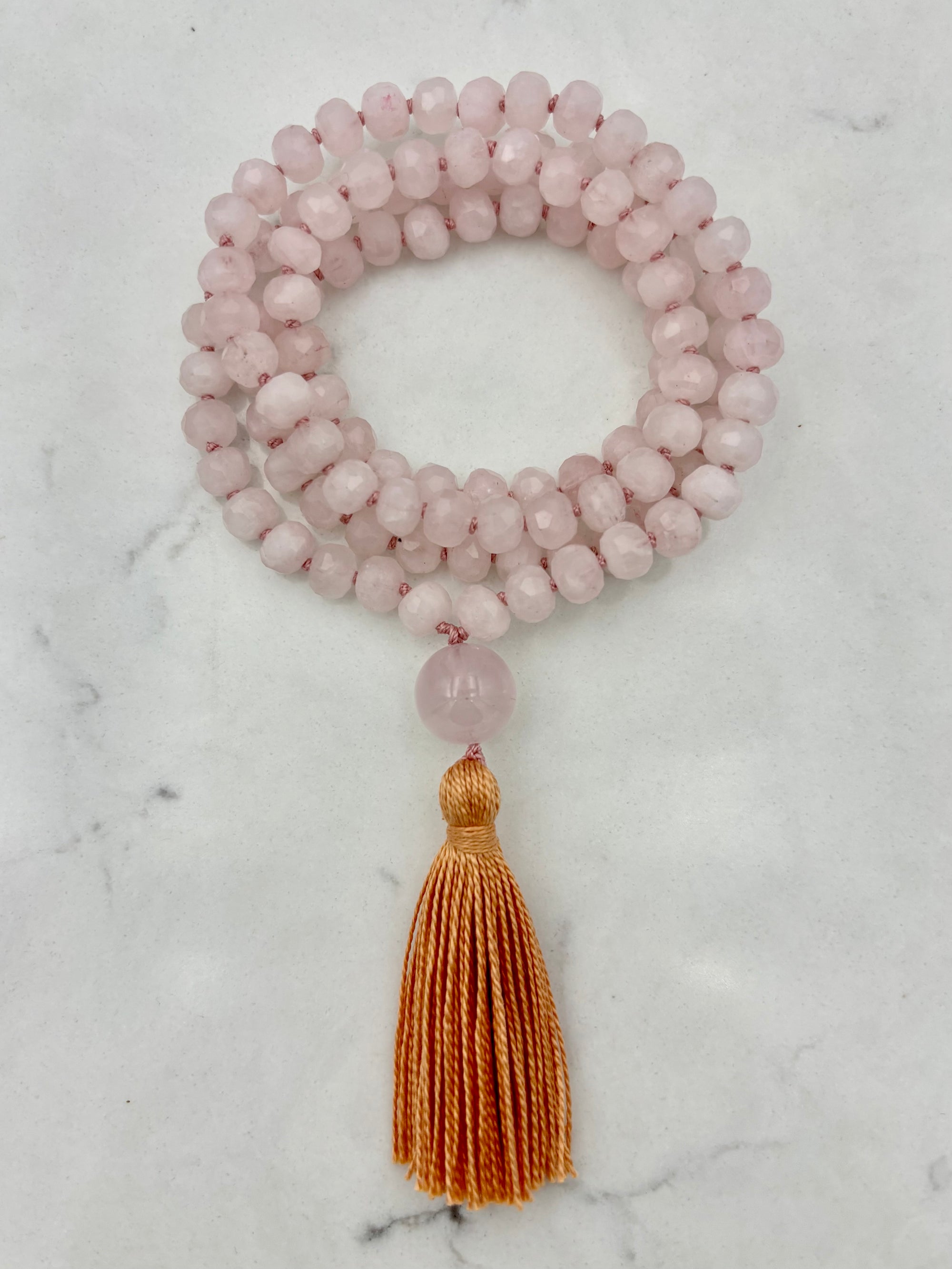 rose quartz gemstone mala necklace | radiant malas | handmade in boulder, colorado