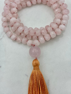 rose quartz gemstone mala necklace | radiant malas | handmade in boulder, colorado