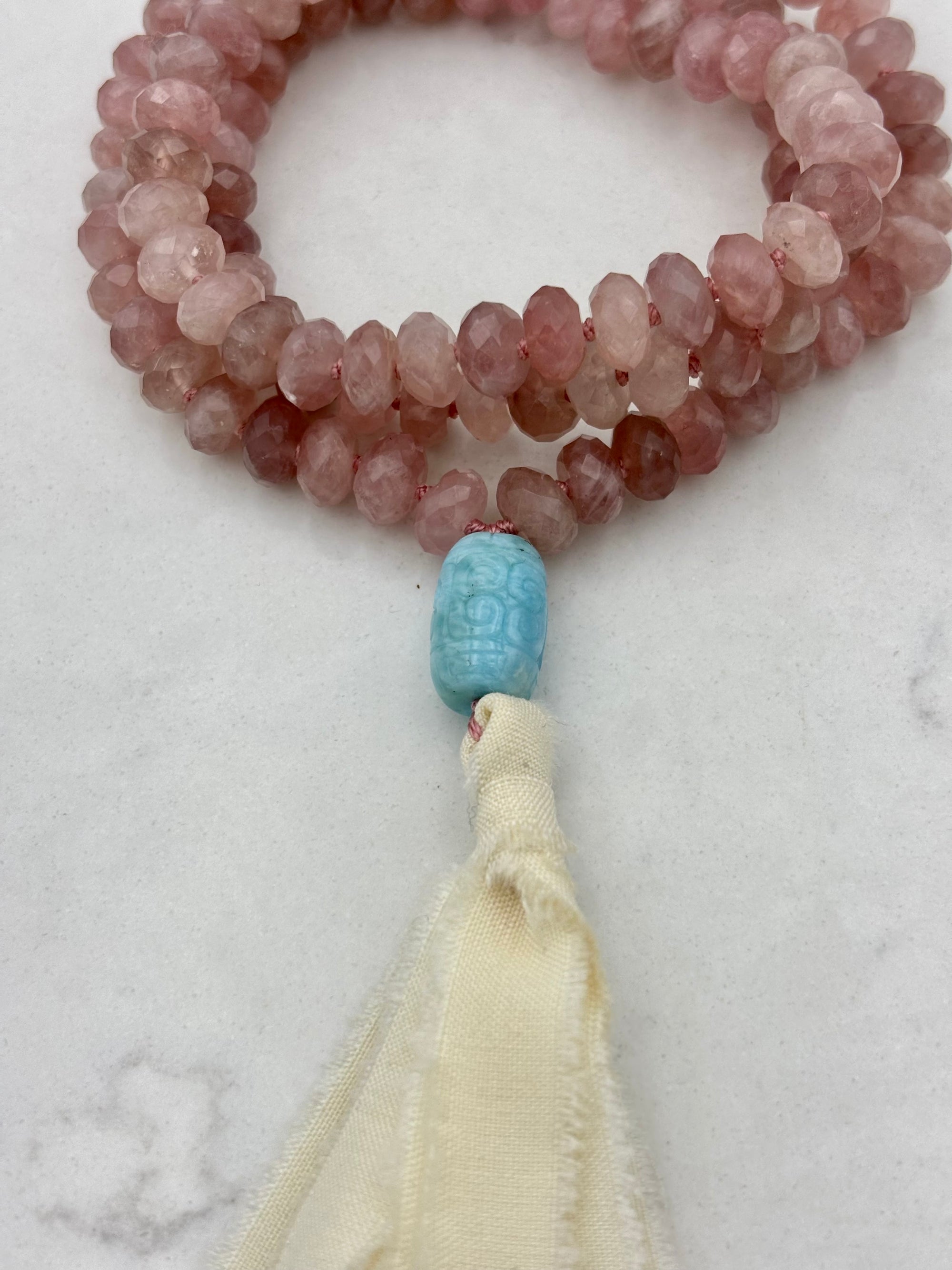 rose quartz gemstone mala necklace | radiant malas  handmade in boulder, colorado