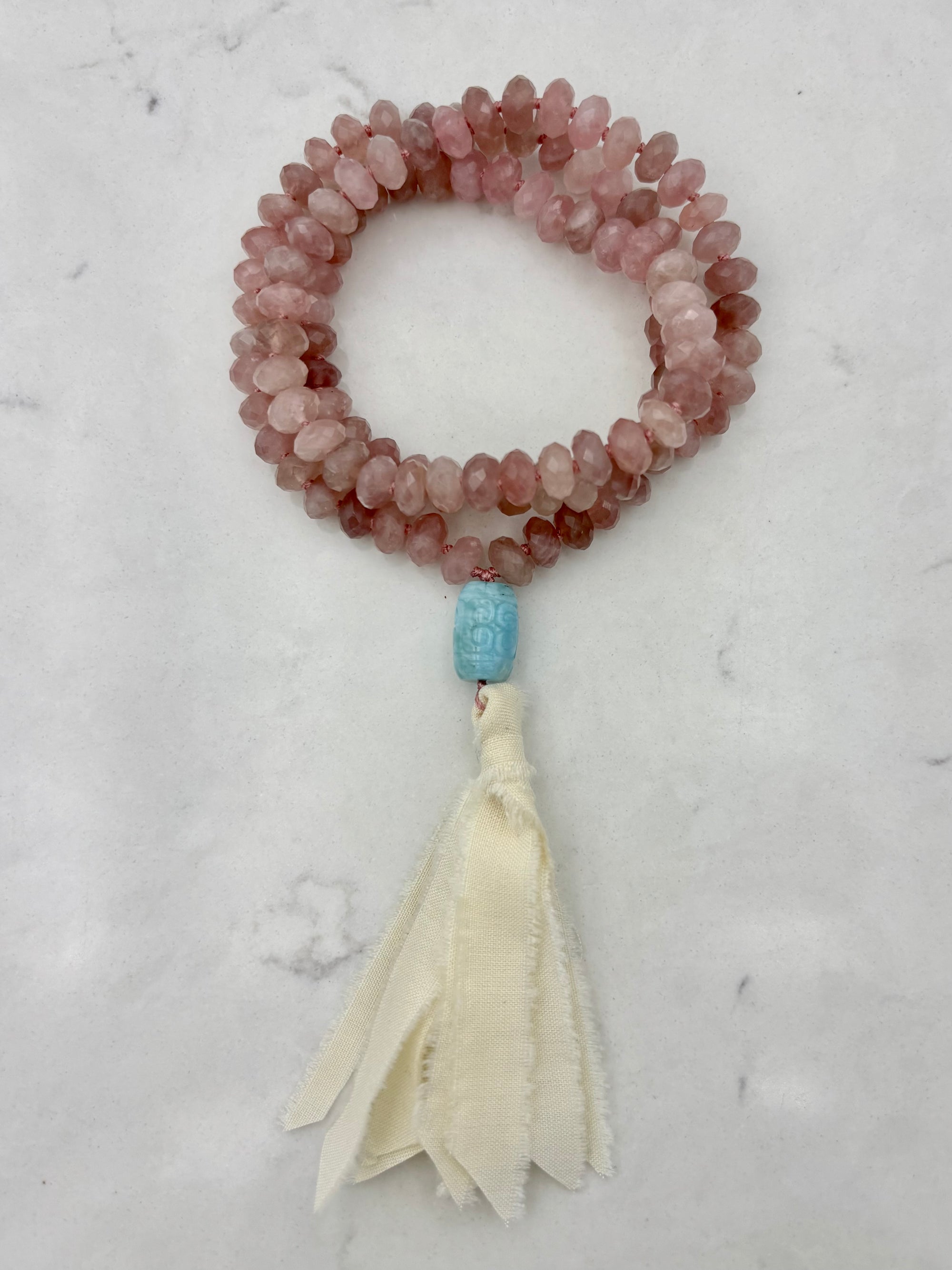 rose quartz gemstone mala necklace | radiant malas  handmade in boulder, colorado