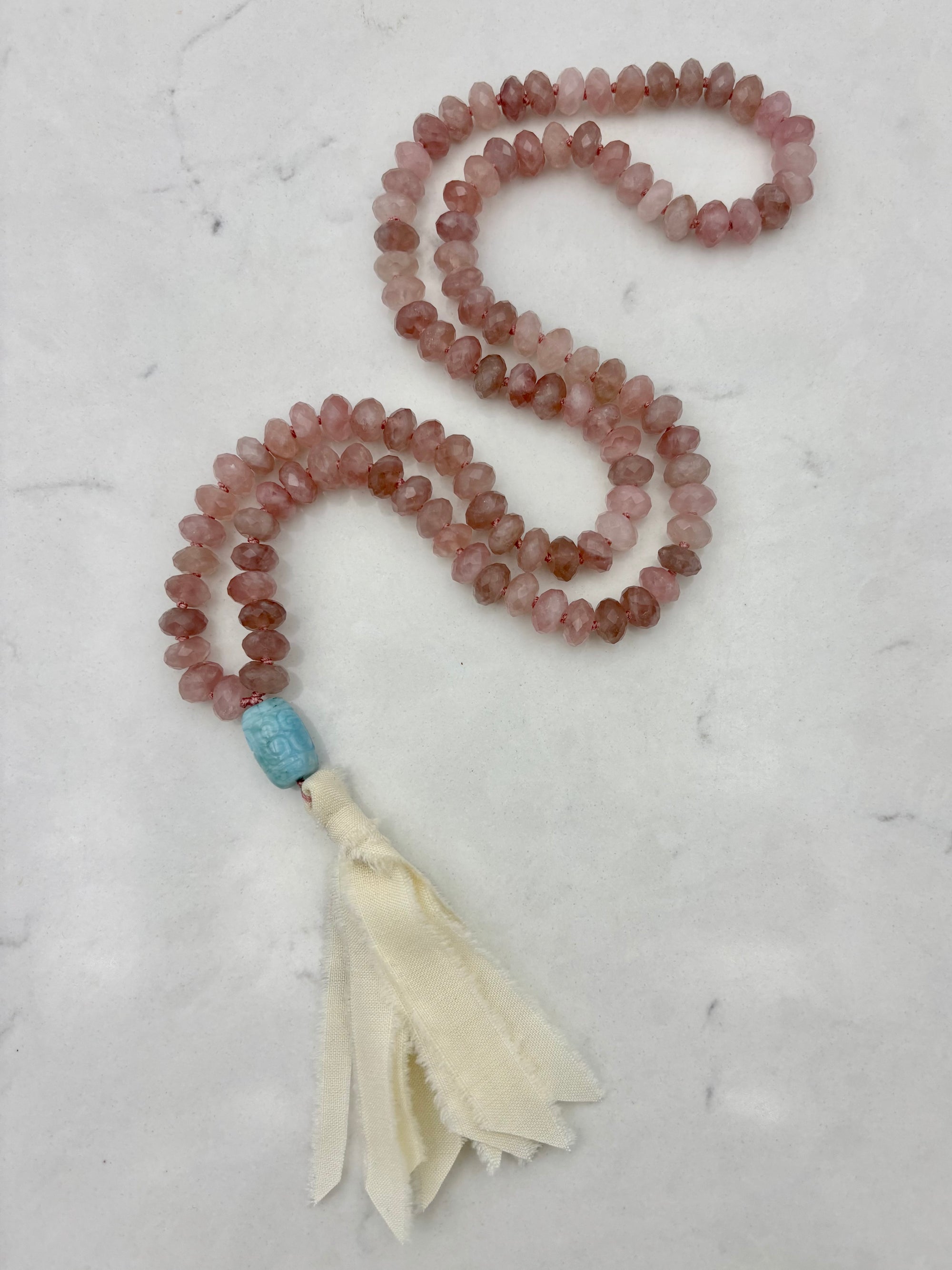 rose quartz gemstone mala necklace | radiant malas  handmade in boulder, colorado