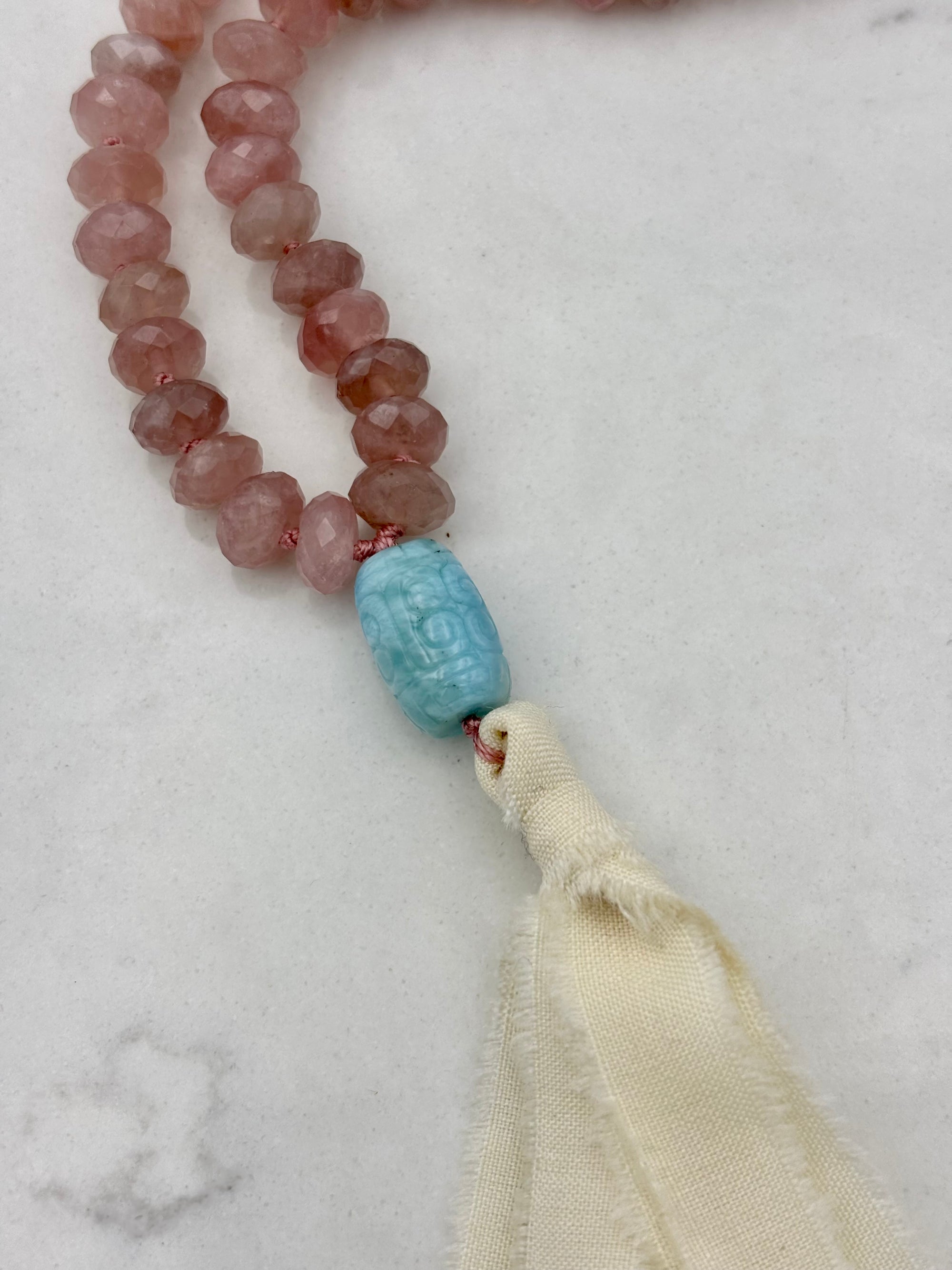 rose quartz gemstone mala necklace | radiant malas  handmade in boulder, colorado