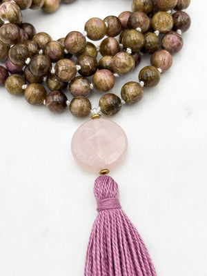 rosebud cat's eye tourmaline gemstone mala | radiant malas | handmade in boulder, colorado