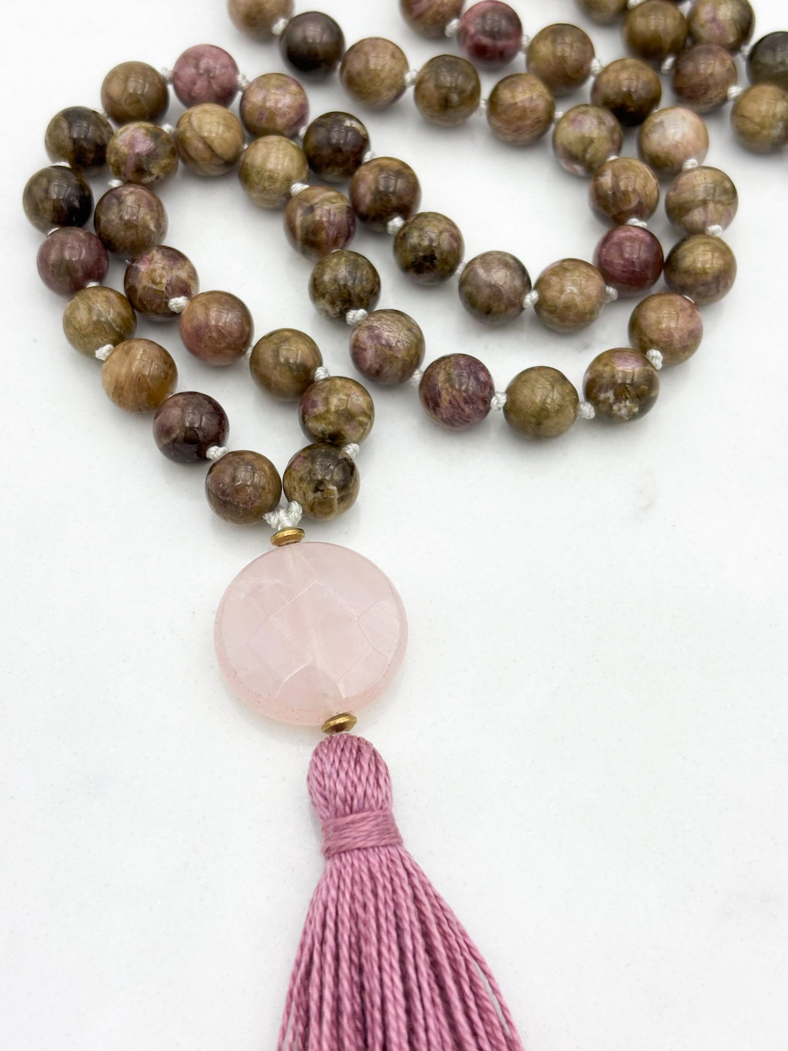 rosebud cat's eye tourmaline gemstone mala | radiant malas | handmade in boulder, colorado