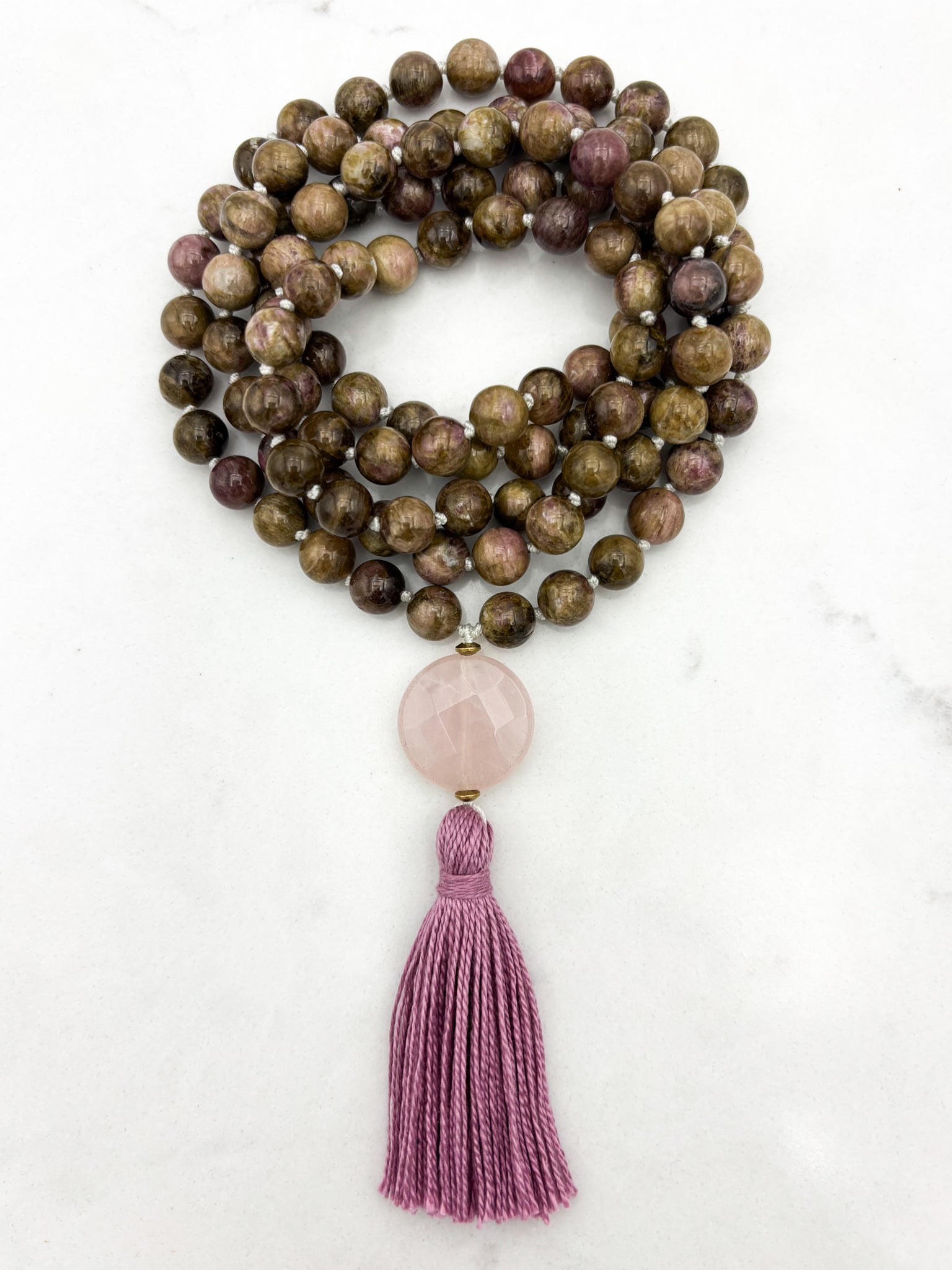 rosebud cat's eye tourmaline gemstone mala | radiant malas | handmade in boulder, colorado