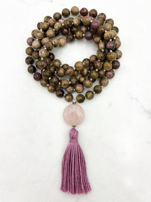 rosebud cat's eye tourmaline gemstone mala | radiant malas | handmade in boulder, colorado