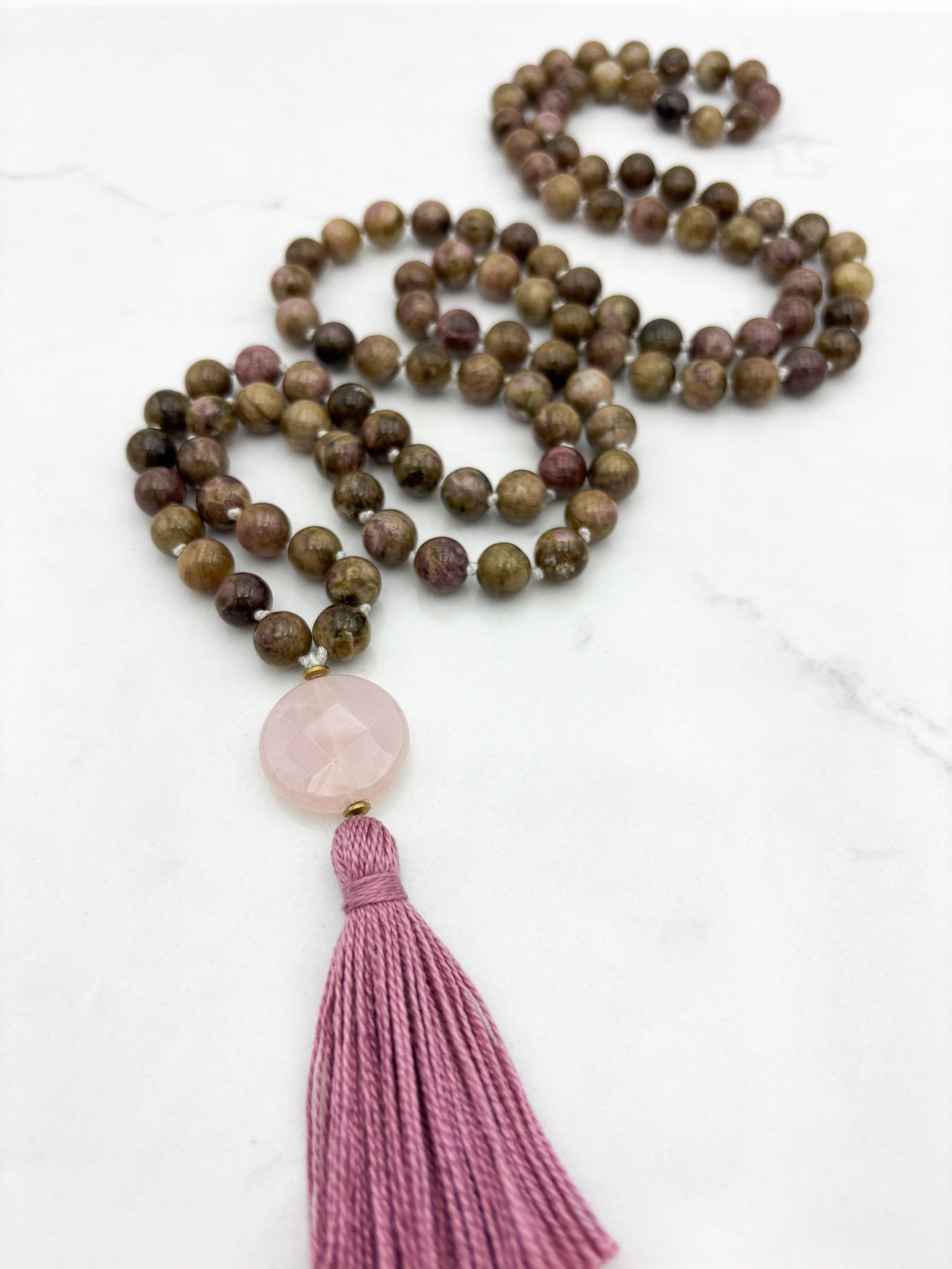 rosebud cat's eye tourmaline gemstone mala | radiant malas | handmade in boulder, colorado