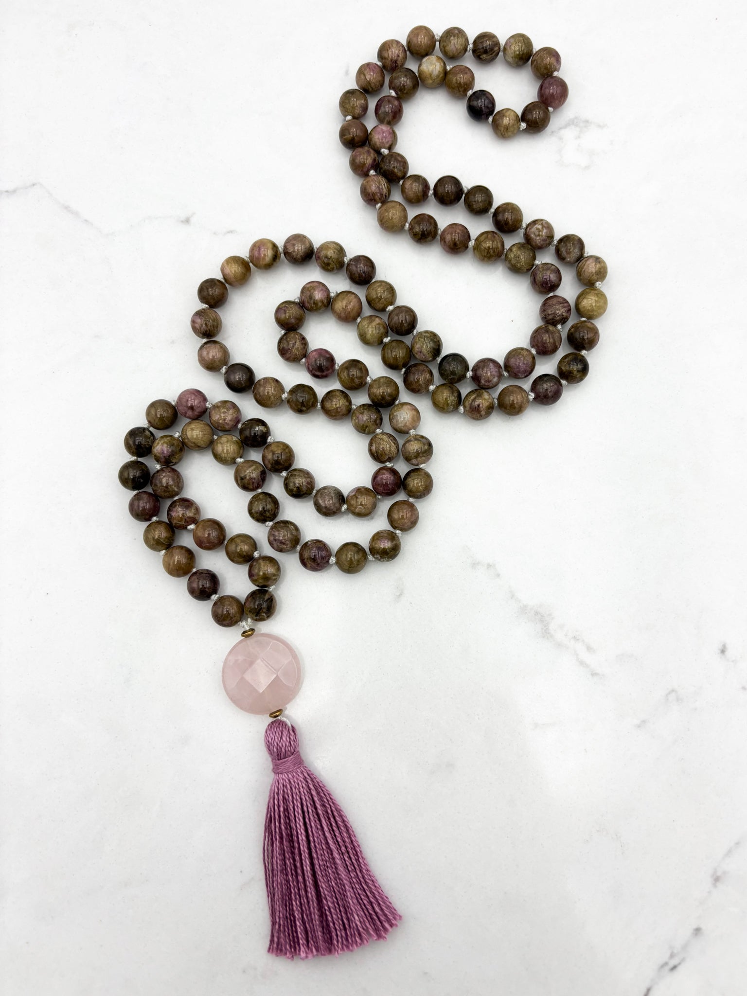 rosebud cat's eye tourmaline gemstone mala | radiant malas | handmade in boulder, colorado