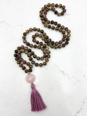 rosebud cat's eye tourmaline gemstone mala | radiant malas | handmade in boulder, colorado