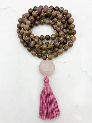rosebud cat's eye tourmaline gemstone mala necklace | radiant malas | handmade in boulder, colorado
