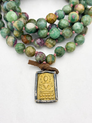 ruby fuchsite gemstone mala with brass buddha pendant | radiant malas | handmade in boulder, colorado