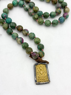 ruby fuchsite gemstone mala with brass buddha pendant | radiant malas | handmade in boulder, colorado