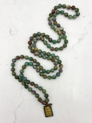 ruby fuchsite gemstone mala with brass buddha pendant | radiant malas | handmade in boulder, colorado