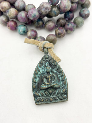 ruby kyanite gemstone mala with brass buddha pendant | radiant malas | handmade in boulder, colorado