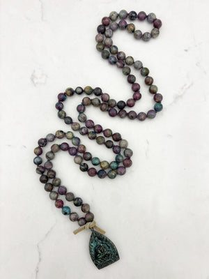 ruby kyanite gemstone mala with brass buddha pendant | radiant malas | handmade in boulder, colorado