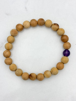 sandalwood bracelet with amethyst grounding bead | radiant malas | handmade in boulder, colorado