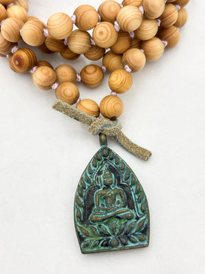sandalwood mala with brass buddha pendant | radiant malas | handmade in boulder, colorado