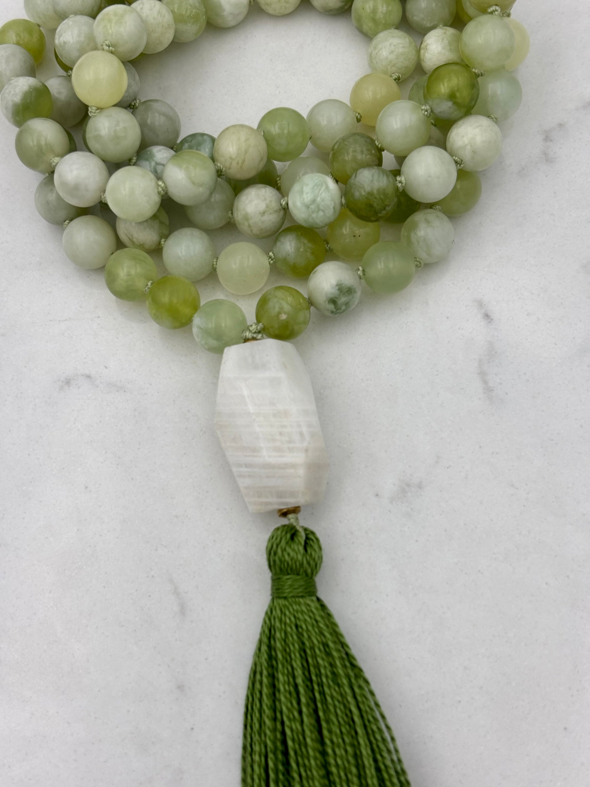 serpentine jade gemstone mala necklace | radiant malas | handmade in boulder, colorado