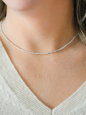 silver zircon 16" gemstone necklace | radiant malas | handmade in boulder, colorado