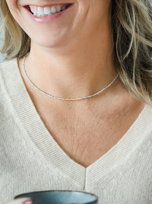 silver zircon 16" gemstone necklace | radiant malas | handmade in boulder, colorado