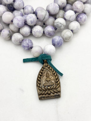 tiffany jasper gemstone mala with brass Buddha pendant | radiant malas | handmade in boulder, colorado