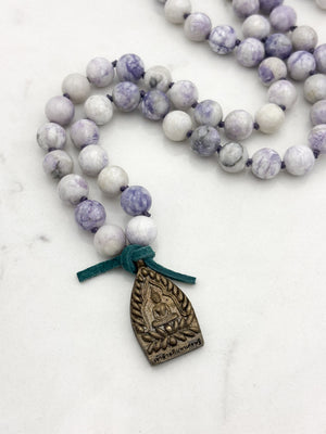 tiffany jasper gemstone mala with brass Buddha pendant | radiant malas | handmade in boulder, colorado