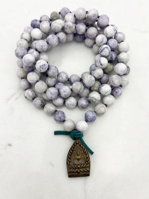 tiffany jasper gemstone mala with brass Buddha pendant | radiant malas | handmade in boulder, colorado