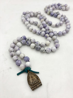 tiffany jasper gemstone mala with brass Buddha pendant | radiant malas | handmade in boulder, colorado