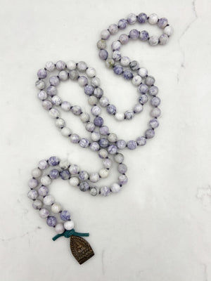 tiffany jasper gemstone mala with brass Buddha pendant | radiant malas | handmade in boulder, colorado