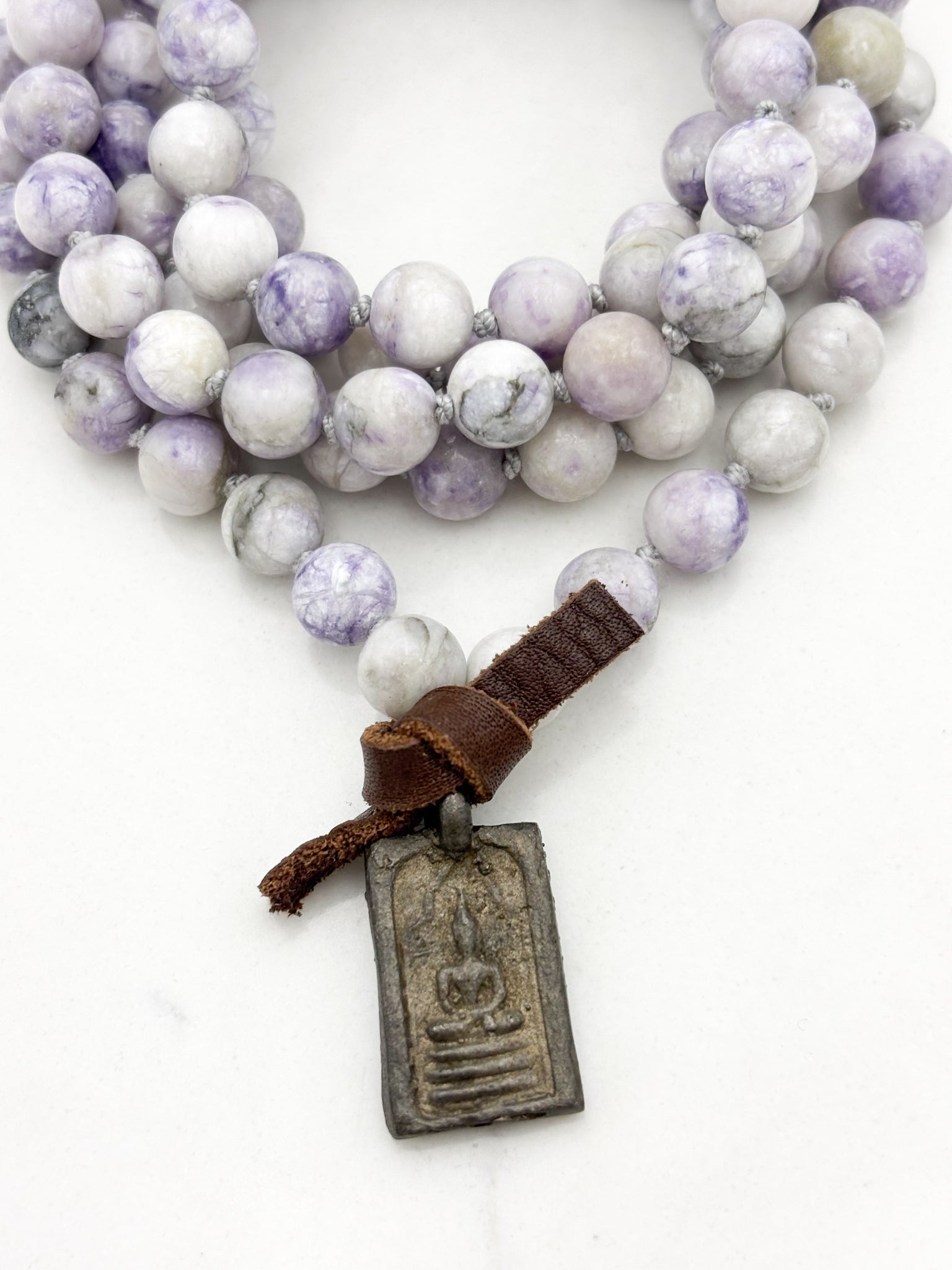 tiffany jasper gemstone mala with brass Buddha pendant | radiant malas | handmade in boulder, colorado