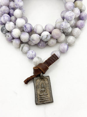 tiffany jasper gemstone mala with brass Buddha pendant | radiant malas | handmade in boulder, colorado