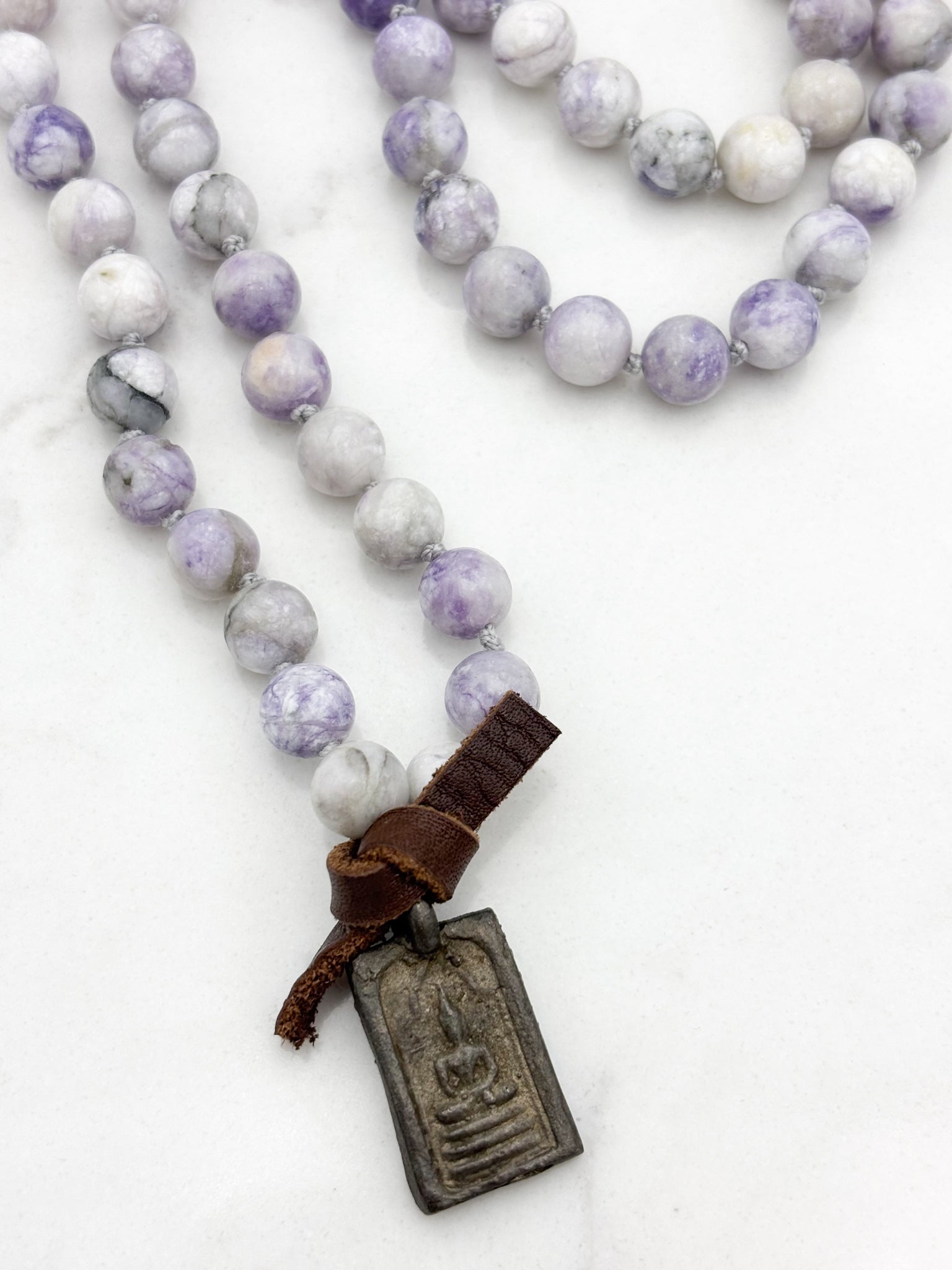 tiffany jasper gemstone mala with brass Buddha pendant | radiant malas | handmade in boulder, colorado