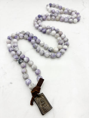 tiffany jasper gemstone mala with brass Buddha pendant | radiant malas | handmade in boulder, colorado