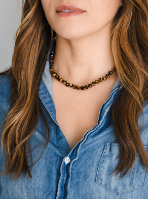 tiger's eye gemstone knotted necklace | radiant malas | handmade in boulder, colorado