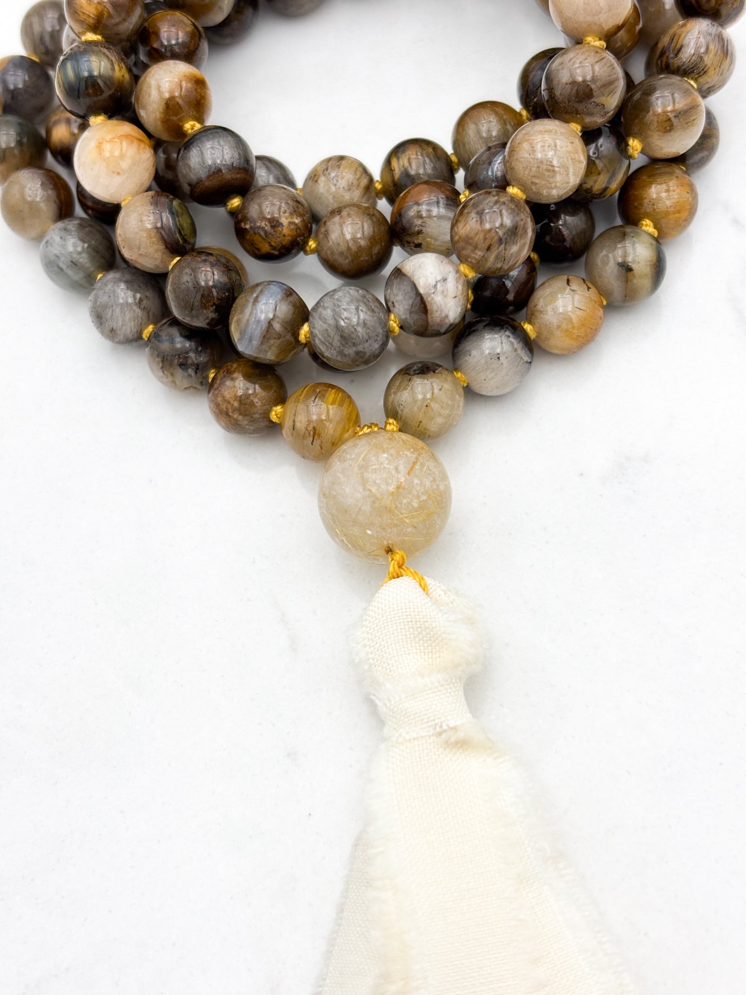Tiger's Eye Mala with Silk Tassel